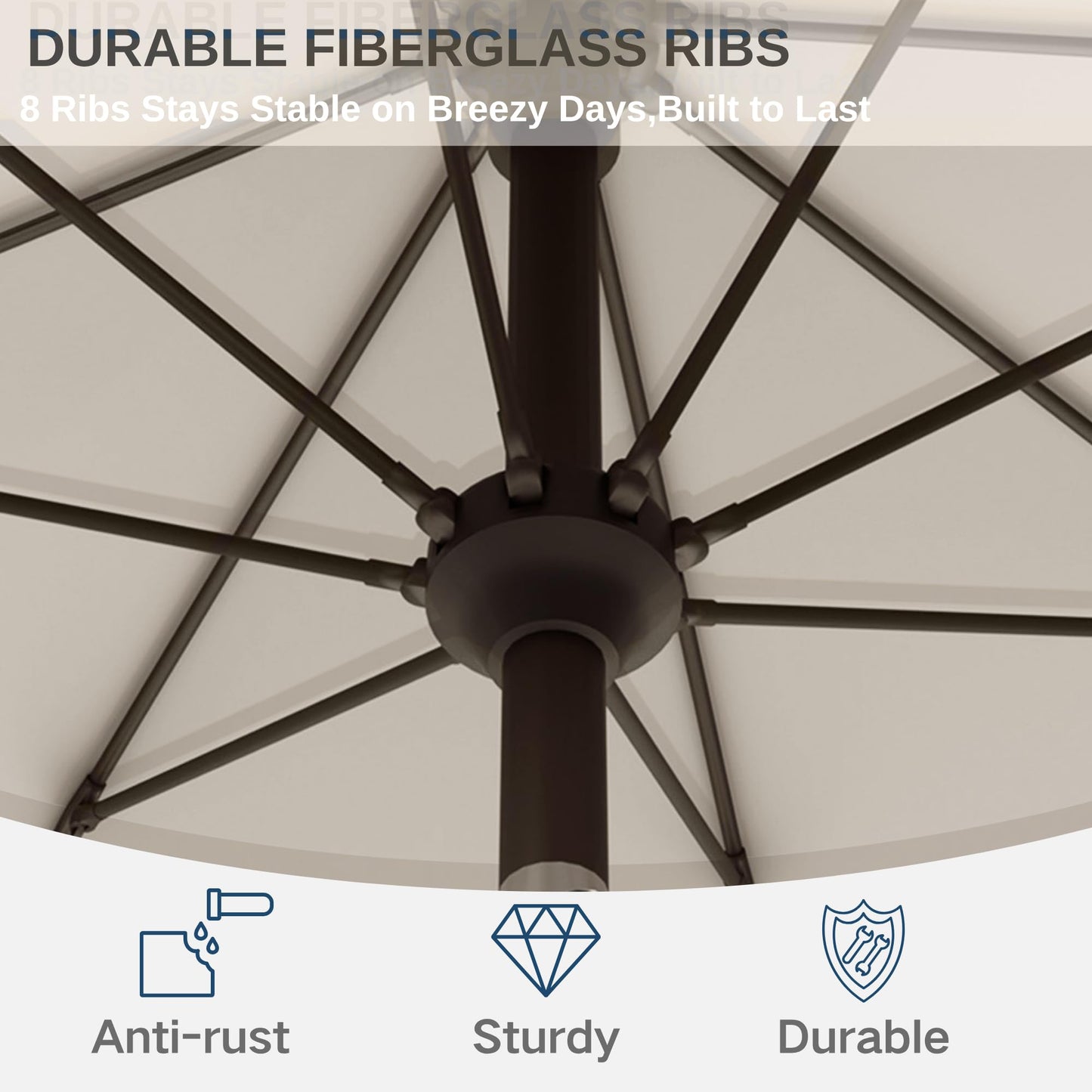 Tobeos 9ft Patio Umbrella with Push Button Tilt and Crank,Outdoor Market Table Umbrella UV Protection 8 Sturdy Ribs for Backyard,Garden,Pool,Deck(Creamy-white)