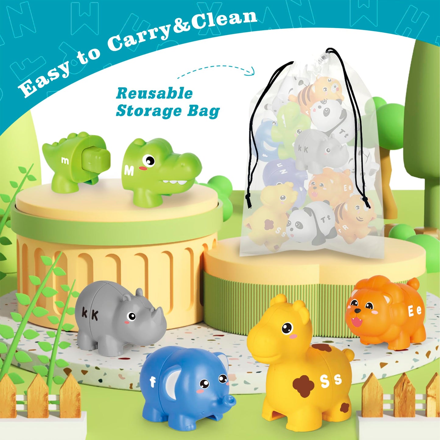 Learning Toys for 2 3 4 Year Old, 52 Pcs ABC Animal Alphabet Match Game with Uppercase Lowercase, 10 Different Animal Figures, Preschool Activities Montessori Fine Motor Toys for Toddlers Kids