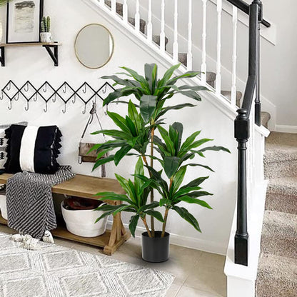 Artificial Dracaena Tree 4ft Tall Faux Dracaena Plants Fake Silk Fragrans Tree with Pot for Living Room Floor Indoor Outdoor Office Home Decor Gift for Housewarming