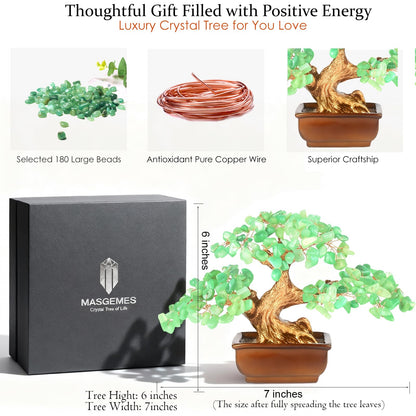 MASGEMES Aventurine Crystal Tree of Life – Handmade Gemstone Bonsai Tree with Natural Aventurine Crystals – Healing Feng Shui Chakra Tree for Positive Energy,Home Office Decor Gift 6 Inches