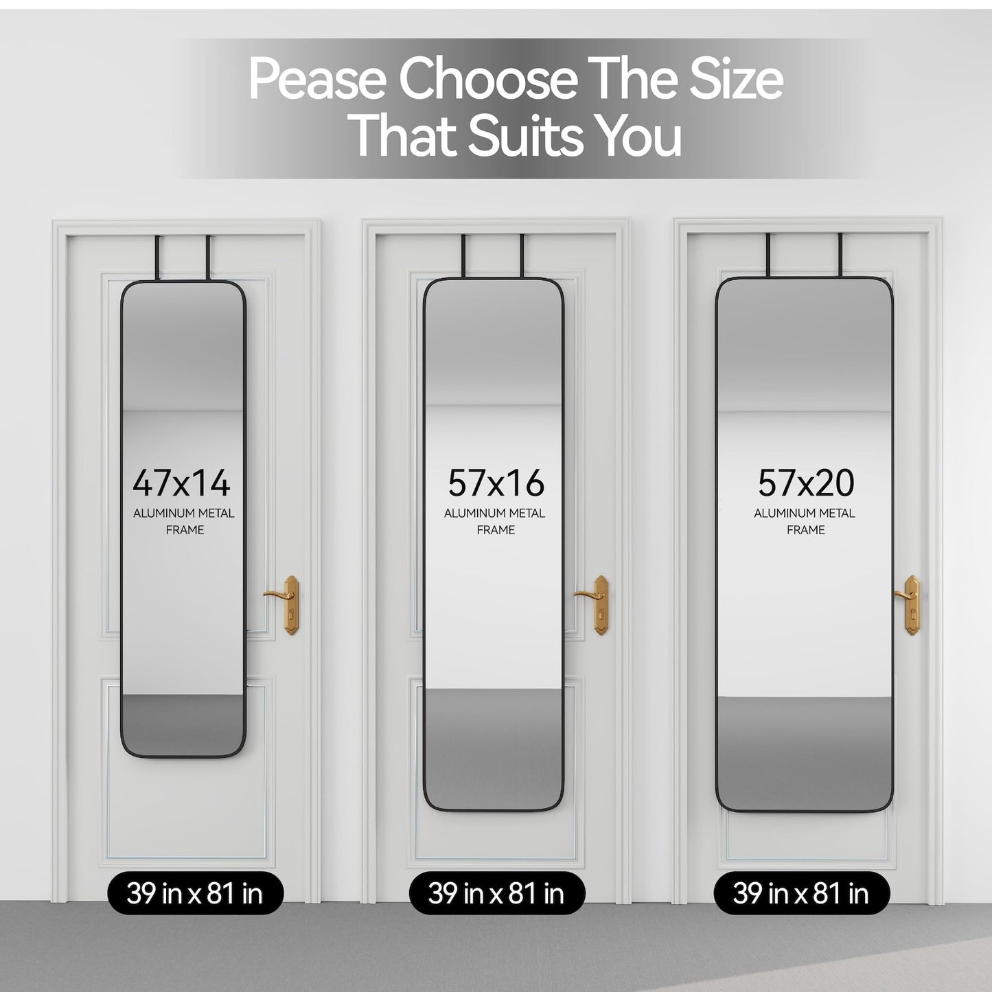 SCWF-GZ 47x14 Mirror Rectangle Full Body Length Door Hanging Wall Mounted Metal Aluminum Alloy Frame Dressing Make-up Mirrors for Entryway Bedroom Bathroom Living Room 47 14 inch Black