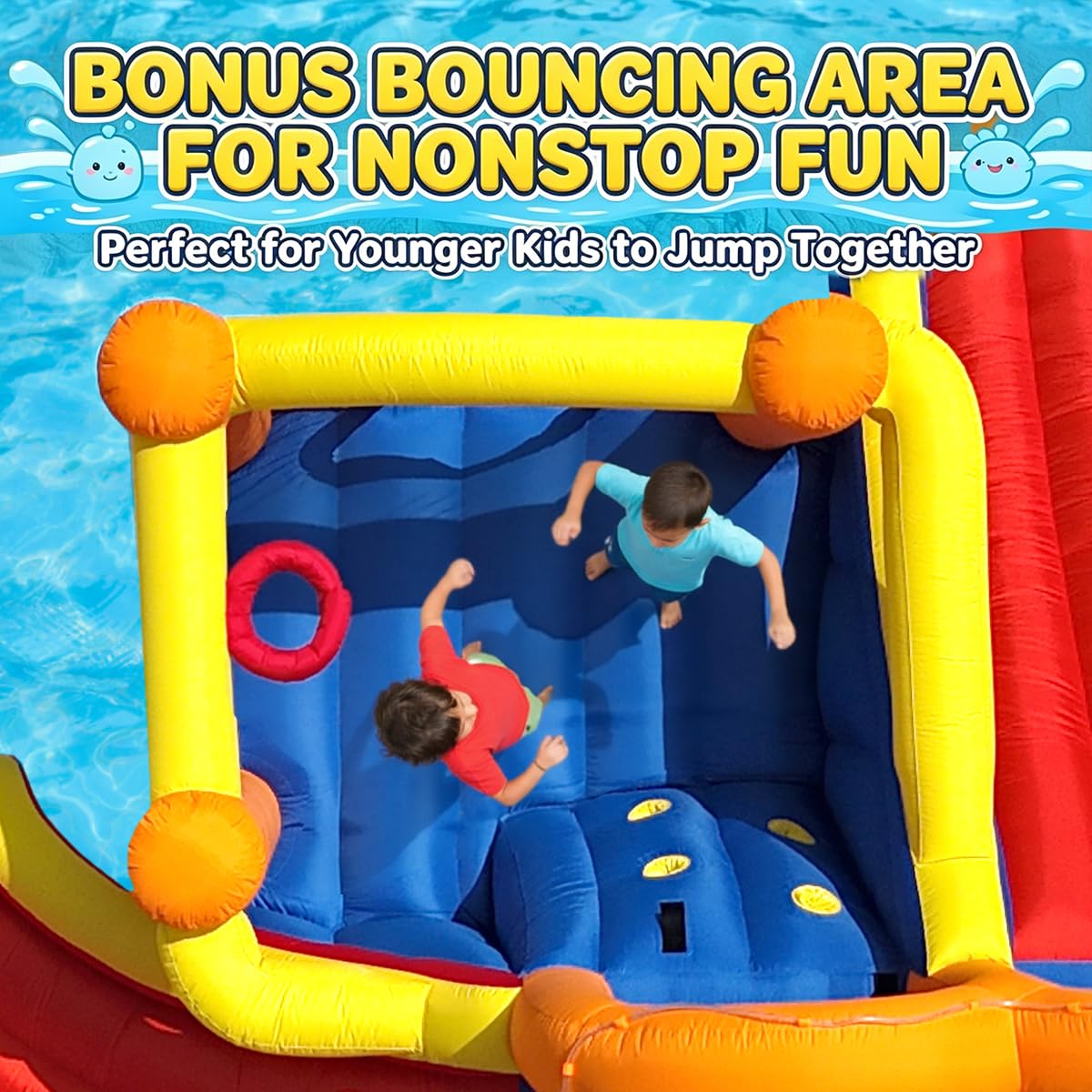 HuaKastro [Upgraded Version] Bounce House Water Slide Combo for Big Kids 8-12, Water Bounce House with Dual Long Slides & Big Splash Pool, Backyard Water Park for Kids 3-12