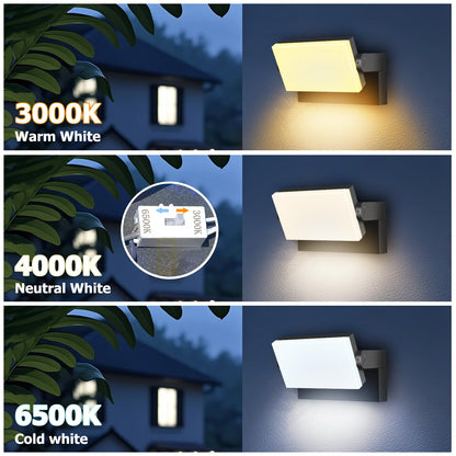 rosykite 3CCT LED Outdoor Wall Lights, 4800LM, 360° Adjustable, 3 Color Modes, IP66 Waterproof, Security Wall Pack Flood Lights for Garage, Porch, Patio, Black