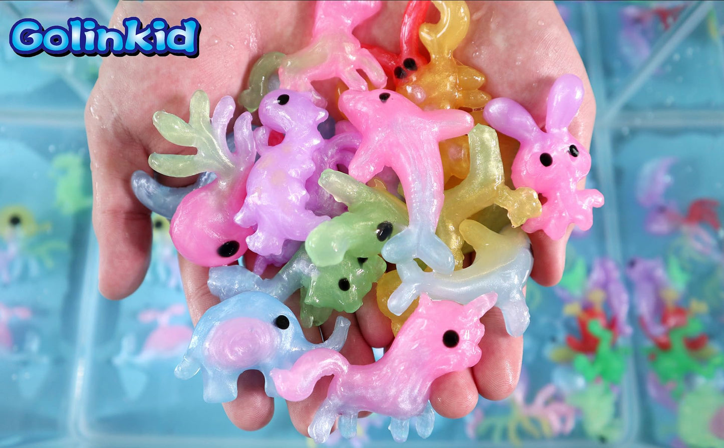 Golinkid Magic Water Elf Toy Kit, 20 Bottles 24 Molds 70ML Aqua Fairy Water Gel Kit with Sparkling Magic Gel Glow in the Dark, Crate Your Own Magic Water Pets Aqua Fairy Craft Kits for Kids