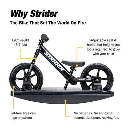 Strider Sport 2-in-1 Rocking Bike Black - Helps Teach Baby How to Ride a Balance Bicycle - for Kids 6 Months to 4 Years - Easy Assembly & Adjustments