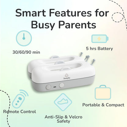 Automatic Stroller Rocker Attachment – Smart Infant Soother for Peaceful Sleep – Rechargeable, Remote Control, Two Soothing Modes – Single-Wheel Lightweight Strollers Only- SwaySo
