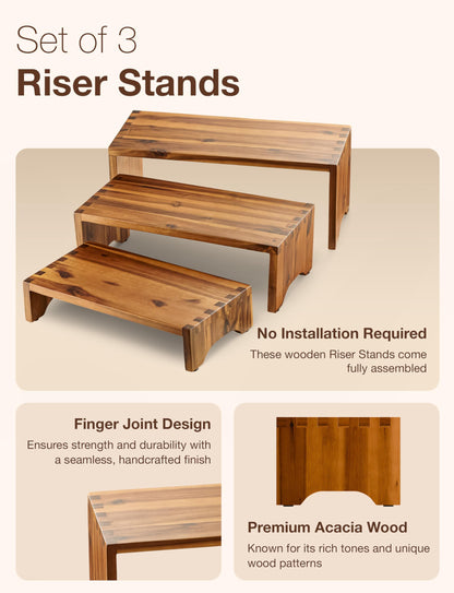 Tidita Acacia Wood Risers Display Stands Set of 3 - Wooden 3 Tier Cupcake Stand - 3 Tiered Riser for Vendors - Decorative Display Risers for Food Desserts Stand, Perfume, Funko POP at Party Wedding