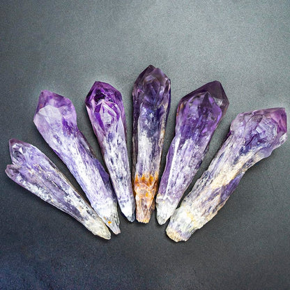 Natural Raw Amethyst Point Wand 6pcs Set- Healing Crystal Scepter with Single Terminated Cluster,Positive Energy Stone for Home Decor,Reiki,Meditation,and Spiritual Gift