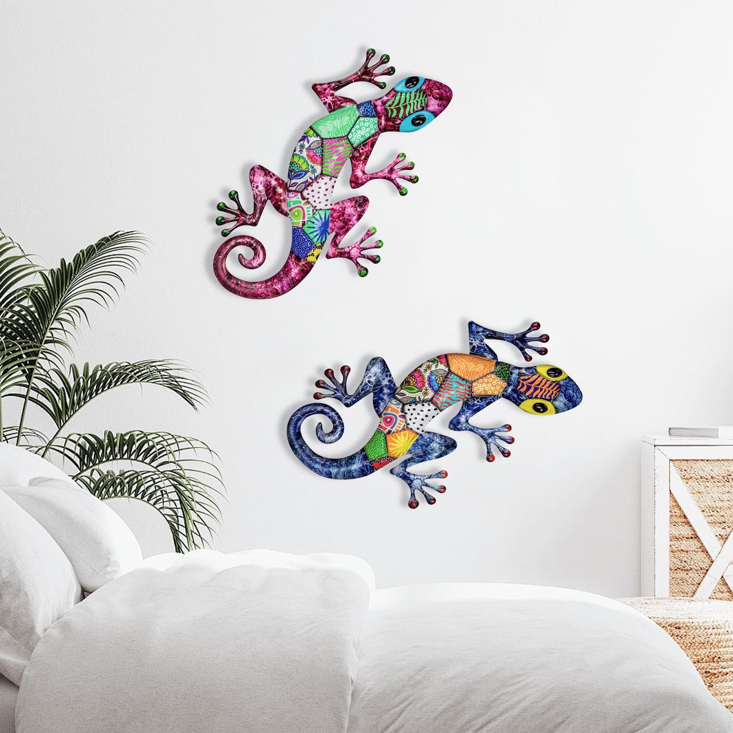 SUNREEK Metal Gecko Wall Art, 17 Inches Large Lizard Outdoor Wall Decor for Fence Garden Yard Room Patio Decorations (2, Gecko-A)