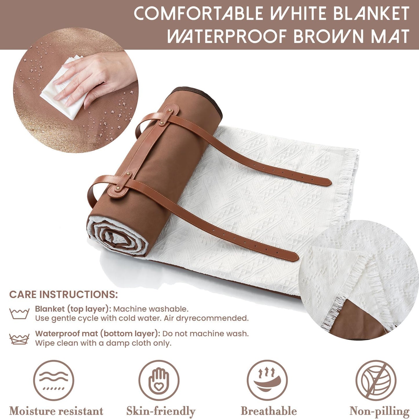 Tiny Land Picnic Blankets, 2 in1 Double Layer Waterproof Mat + Blanket, Foldable Beach Mat,Outdoor Blanket, Portable Camping Blanket, Extra Large Beach Mat, for Camping Park Beach Grass