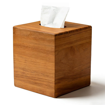 Chicvilla Tissue Box Cover Square, Teak Wood Tissue Box Holder with Slide-Out Bottom, Wooden Tissue Box Cover Cube for Bathroom, Bedroom, Dinner Table, 5.5 x 5.5 x 6.1 inches