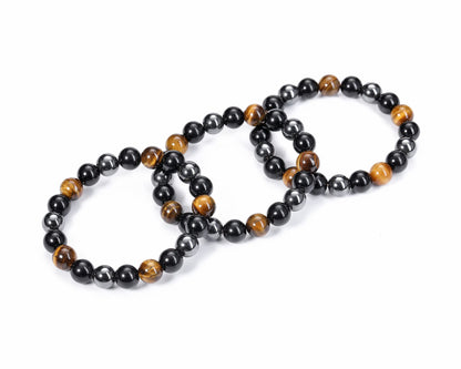 Jovivi 2 Pcs Hematite Black Obsidian Tiger Eye Stone Bracelets for Men Women 10mm Natural Round Gemstone Beads Beaded Healing Crystal Bracelet for Protection, Good Luck