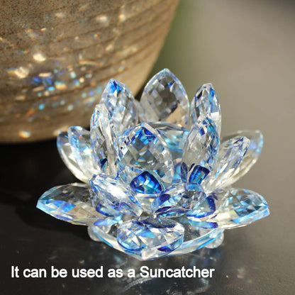 TENGFENG Sparkle Crystal Lotus Flower - 4'' Hue Reflection Clear Crystal Blue Lotus for Feng Shui Home Decor Sun Catcher Ornaments or Paper Weight with Gift Box (100MM) Blue