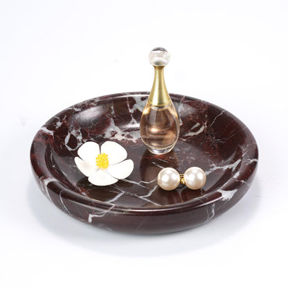 LWALMS Trinket Marble Jewelry Tray - Stone Ring Key Purse Holder Dish, Small Cute Round Plate Decorative Bowl for Nightstand Entryway Coffee Table Decor (5.5 inch)