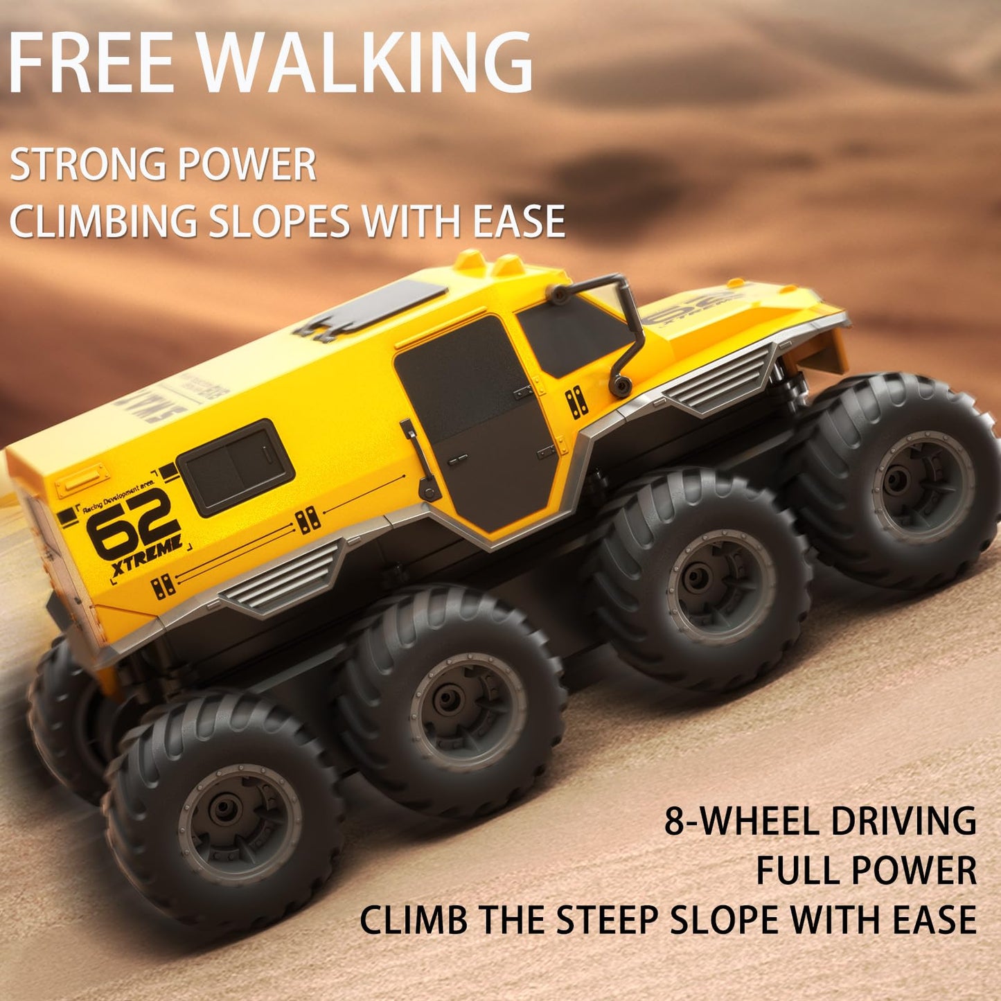 KB KAIBO 1:12 Large Amphibious Remote Control Car Monster Truck - 8WD All Terrain Waterproof Toy for Kids, 7.4V High-Speed Remote Control Car for Boys Girls Ages 6-12, Perfect Birthday Gifts -Yellow