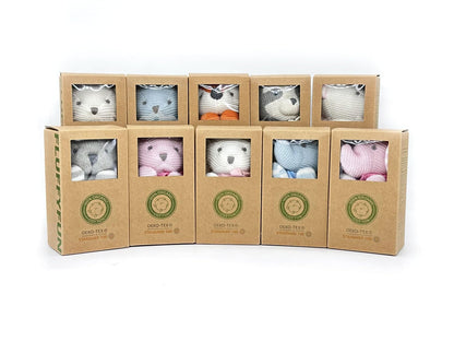 FLUFFYFUN 100% Organic Cotton Teddy Bear Plush Toy Gift Set, 3 Pack of 6.5" Baby Stuffed Animals for Baby Shower Decorations & Newborn Gifts