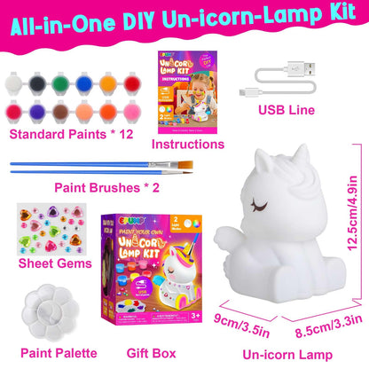 EPUMP Paint Your Own Unicorn Lamp Kit - Rechargeable 1200mAh Night Light with 2 Light Modes, Arts and Crafts Painting Toys for Girls Boys, Art Supplies Birthday Gifts for Kids Ages 3-12+