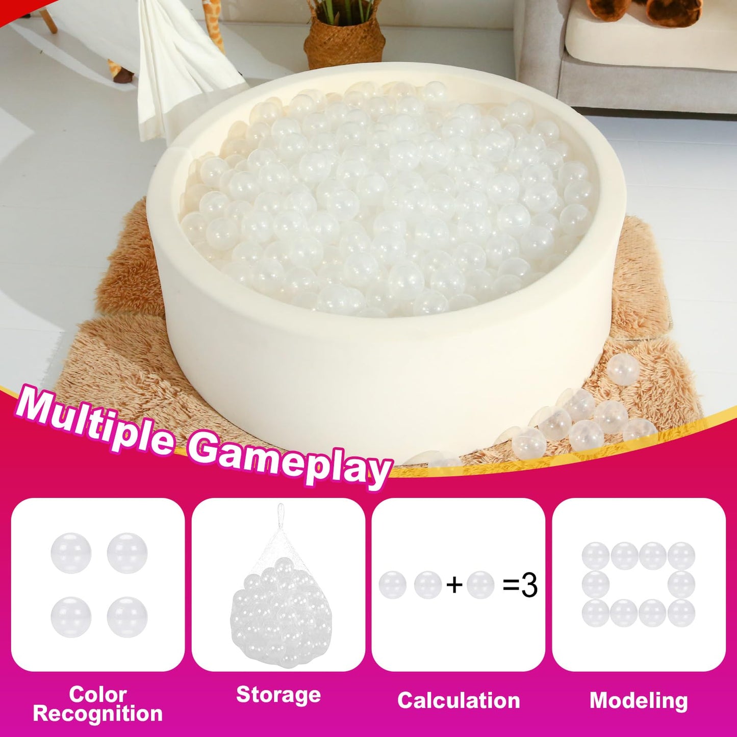 Realhaha Pit Balls for Toddlers Ball Pit, BPA Free Plastic Balls 2.4 Inch for Babies for Boys Girls, Kid Accessories for Bounce House, 100 (Clear)
