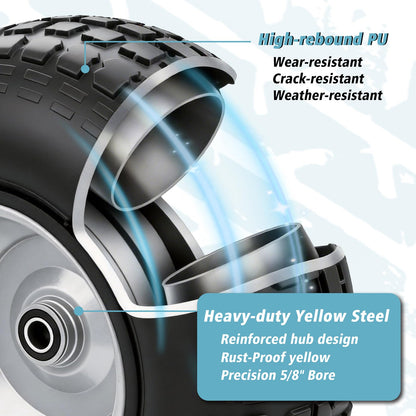 Sutmorly 4.00-6 Tire and Wheel Flat Free,13" Solid Tires with 5/8" Axle Bore Hole and Double Sealed Bearings, Perfect for Wheelbarrow, Garden Cart, Wagon, Dolly (1 Pack)
