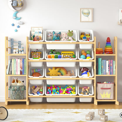 Ratulie Large Toy Storage Organizer Kids Toy Organizer and Bookshelf Combo with 12 Bins and 6 Shelves Toy Organization Box Toy Shelf for Playroom, Bedroom, Nursery