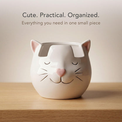 Luvberries White Cat Eyewear Holder, Multi-Purpose Accessories for Makeup and Stationery, Compact and Cute