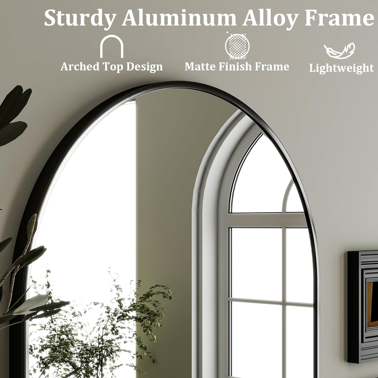 HARRITPURE Arched Wall Mirror 24"x36" – Black Metal Frame Vanity Mirrors for Bedroom, Entryway, Living Room Decor