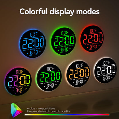 JALL 10" Large Digital Wall Clock with Seconds, Alarm Countdown Timer, Big LED Display, RGB Color, DST, Temperature, Mounted for Bedroom Living Room Office Classroom Gym, Xmas Birthday Gift, Blue