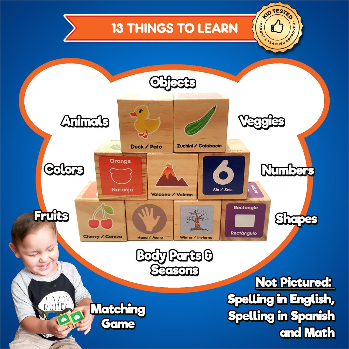 KIDS KORNER Alphabet Blocks Toys for Toddlers - Bilingual Educational Toys, Spanish Learning Toys, Stacking Toys with 30 Wooden Blocks and Toddler Learning Activities eBook