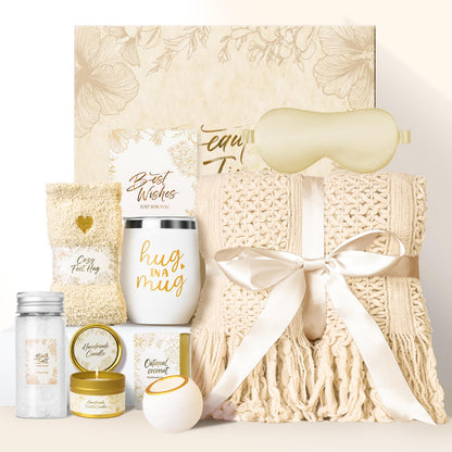 Birthday Gifts for Women,Get Well Soon Gift Baskets for Women,Birthday Gift for Mom, Wife, Girlfriend, Sister,Friend, with Luxury Knitted Throw,Ideal for Comfort,Relaxation, and Care