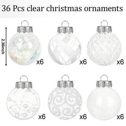 Ouddy Decor 36 Pcs Clear Christmas Ball Ornaments, 2.36" Shatterproof White Plastic Christmas Ornaments Set Decorative Hanging Transparent Baubles for Xmas Tree Holiday Party Decor, White