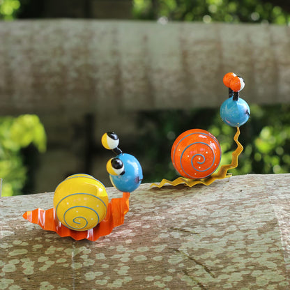 Cruis Cuka Metal Garden Decor Cute Snail Yard Art Outdoor Lawn Patio Ornament Fence Decorations for Outside - Set of 2(Yellow,Orange)