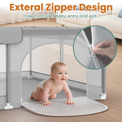 79” x 71” Playpen for Babies and Toddlers - Safe Baby Fence with 50 PCS Ocean Balls and 2 Pull Handles for Indoor - Large Baby Playpen for Activity Center - Play Yard with Non-Slip Suction Cups