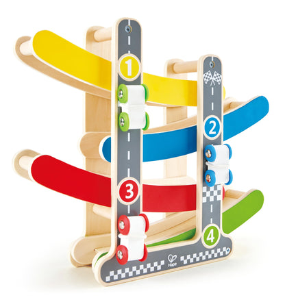 Hape Oddler Toys for 1 2 Year Old Boy & Girl Gifts Wooden Race Track Car Ramp Racer with 4 Mini Cars