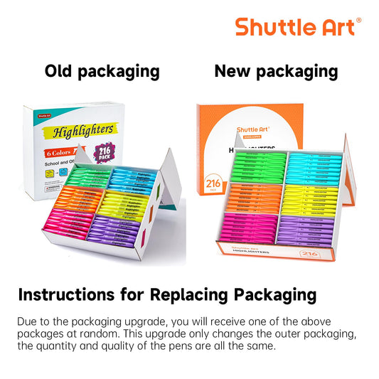Shuttle Art 216 Pack Highlighters, Highlighters Assorted Colors Set, 6 Bright Colors Chisel Tip Dry-Quickly Non-Toxic Highlighter Markers Bulk for Adults Highlighting in Home School Office