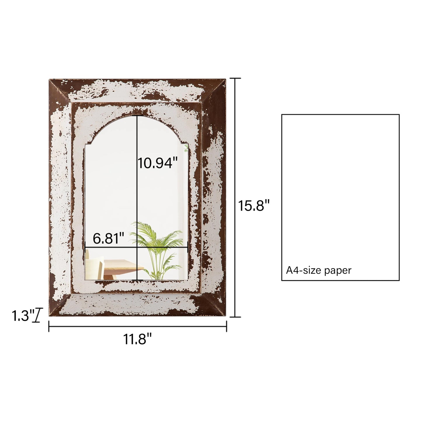 Sintosin Farmhouse Small Arched Mirrors for Wall Decor Living Room 16 X 12 Inch, Hanging Distressed Rectangular Carved Wood Frame Entryway Mirror, Handmade Antique Bathroom Mirrors for Over Sink