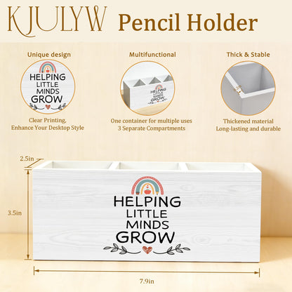 KJULYW Teacher Appreciation Gifts Pen Holder for Desk, Kindergarten Teacher Gifts for Women Coworker Wooden Box Pencil Pen Holder Organizer for Home Office Desk Accessories