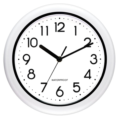 Caysie 10 Inch Sealed Indoor Outdoor Clock Waterproof, Silent Battery Operated Weatherproof Wall Clocks for Pool Patio Outside Home (White)