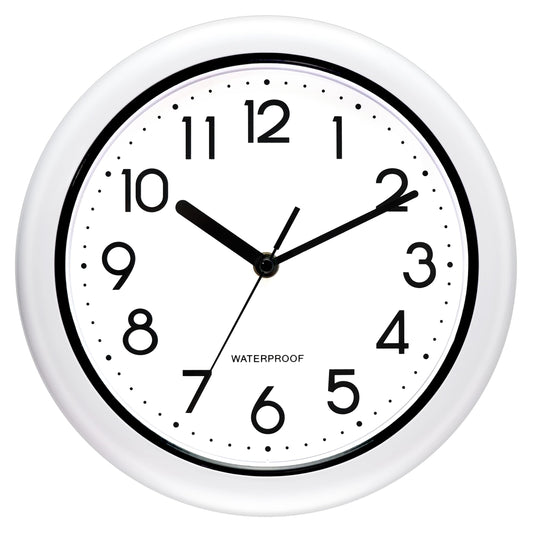 Caysie 10 Inch Sealed Indoor Outdoor Clock Waterproof, Silent Battery Operated Weatherproof Wall Clocks for Pool Patio Outside Home (White)
