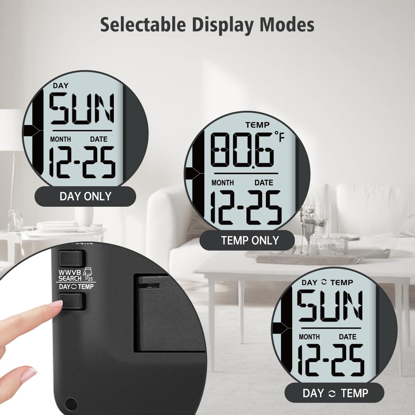 WallarGe 14.5'' Atomic Clock with Backlight, Large Digital Wall Clock Battery Operated, Large Display with Temperature and Date, Easy to Read and Set Digital Wall Clock, Auto DST