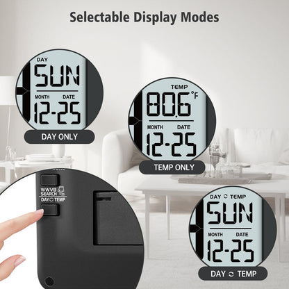 WallarGe 14.5'' Atomic Clock with Backlight, Large Digital Wall Clock Battery Operated, Large Display with Temperature and Date, Easy to Read and Set Digital Wall Clock, Auto DST