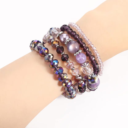 Noessla Beaded Boho Stretch Bracelet Colorful Stackable Crystal Beads Bracelets Trendy Costume Jewelry Mothers Day Gifts for Women(21-Purple)
