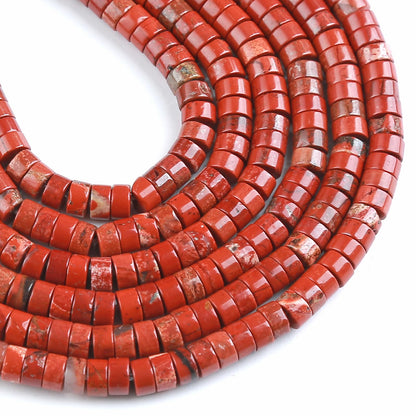 150pcs 2x4mm Natural Chinese Red Jasper Tube Shape Beads Loose Flat Round Cylinder Flat Spacer Stone Beads for Bracelet Earrings Jewelry Making