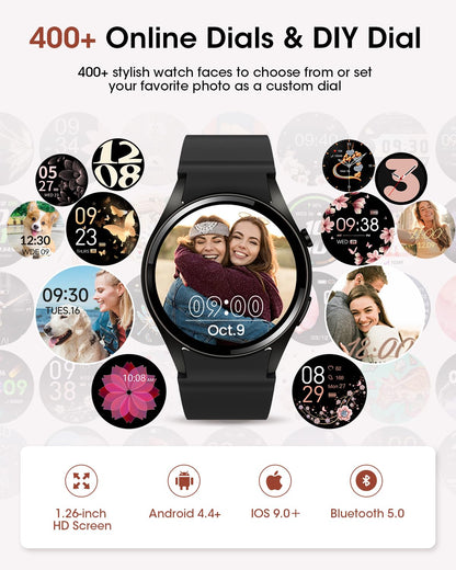 Smart Watch (Make/Answer Calls), 1.26" HD Smart Watches for Men/Women with Sleep/Heart Rate/SpO2 Monitor/120+ Sport Modes, Waterproof Fitness Tracker Watch, Smartwatch for iPhone/Samsung/Android, Gift