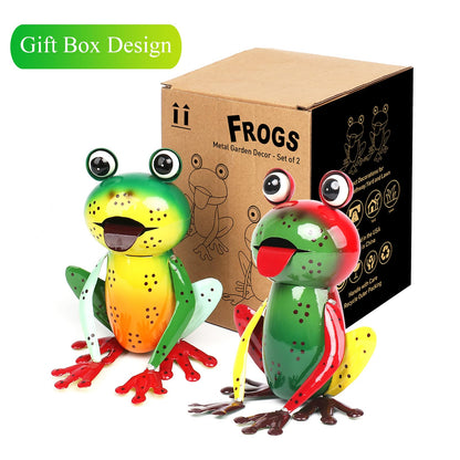 Cruis Cuka Metal Garden Decor Yard Art for Outside Set of 2 Cute Frogs Lawn Patio Ornaments Backyard Decorations Garden Gifts - (Yellow,Green)