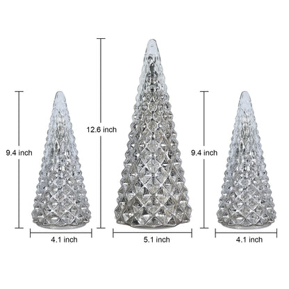 Christmas Decorations Indoor, YEAHOME Set of 3 Pre-lit Gold Glass Christmas Tree for Home Decor, Christmas Table Decorations Lighted Xmas Tree with Timer for Living Room Mantel Tabletop Party