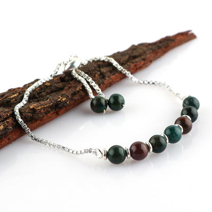TGH Handmade Natural Bloodstone Gemstone Round Beads Bolo Bracelet – Chakra Healing Crystals – Silver Plated Adjustable Slider – Gift for Women Birthday Christmas Gifts