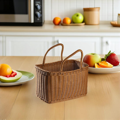 IMIKEYA Plastic Woven Picnic Basket with Handle - Woven Shopping Basket 14.7x7.7x6.7 Inch Store Container for Fruits Food Flowers Bread Organizer