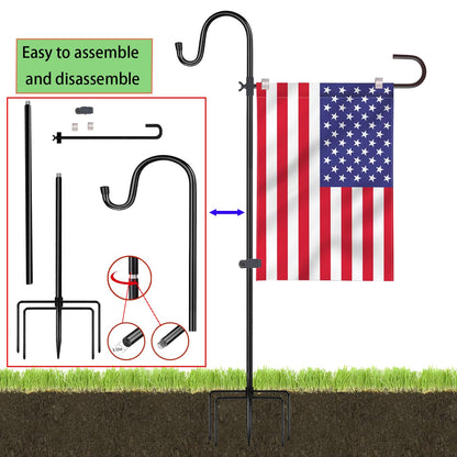 Upgraded 46 Inch Heavy Duty Metal Garden Flag Holder with Shepherd Hook, Yard Stand Fits 12x18 Flags - Solar Lights & Flags Not Included
