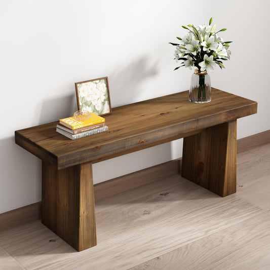 Wnutress 43" Farmhouse Solid Wood Benches Indoor with Wide Angled Legs, Rustic Long Entryway Bench Seat for Dining Table, Kitchen, End of Bed, Living Room, Hallway, Handcrafted Finish, Natural