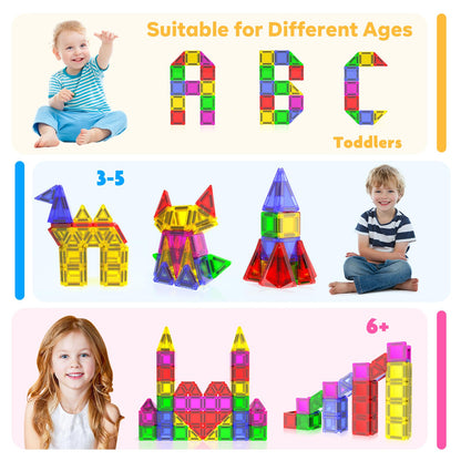 Mini Magnetic Tiles - 75 PCS Travel Magnetic Tiles, Micro Magnet Travel Toy for Kids Ages 3+, STEM Educational Building Set Construction Toys, Boys Girls Toddlers Birthdays Day Gifts